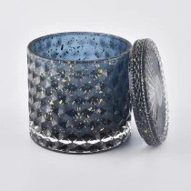 China blue golden star shining woven pattern glass jars with glass lid manufacturer