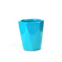 China Geometric Blue Glazed Candle Holder Ceramic Candle container Jar manufacturer