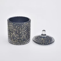 China Luxury engraving candle holder black glass candle jars lids supplier manufacturer