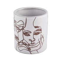 China Cylinder shape decal fancy empty ceramic candle jar manufacturer