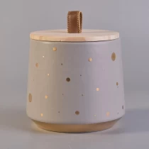China Sunny luxury grey ceramic candle jar with wood lid manufacturer