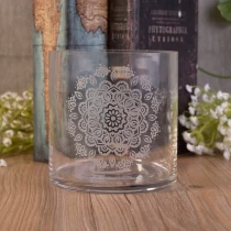 China Custom engraved flower clear luxury glass candle containers with lid manufacturer