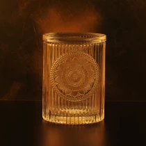 China 10oz Sunny tea light stripe lotus luxury glass candle jar with lids manufacturer