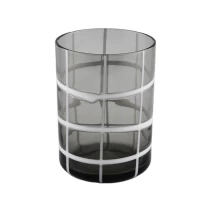 China personalized lattice pattern grey handmade staright glass candle holders manufacturer