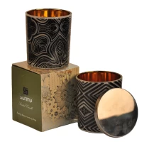China Bulk luxury empty embossed gold glass candle jars with box manufacturer
