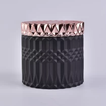 China Popular luxury diamond  wholesale matte black glass candle holder with lids for candle making manufacturer