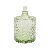 China luxury green glass candle jar with lid home decor manufacturer