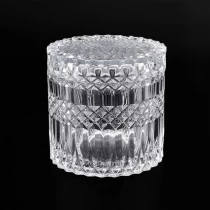 China Top sales luxury modern embossed custom glass candle holder with glass lid manufacturer