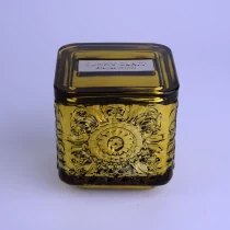 China Wholesales square gold crystal glass candle holder with lid manufacturer