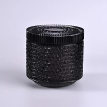 China Home decoration black custom luxury glass candle container with lid manufacturer