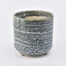 China Round empty striped votive candle holder tea light ceramic candle jars wedding decor supplier manufacturer
