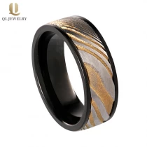 China Erstaunliche 8mm Black Wolfram und Gold Damaskus Steel Ehering Band für Männer China Lieferant Hersteller