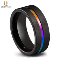 porcelana Precio barato 8 mm satinados cepillados dos bandas de boda tonificadas Black y Rainbow Tungstten Anillo de carburo de canal fabricante de China fabricante