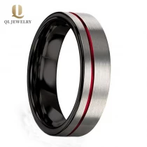porcelana Banda de boda de tungsteno negro de satén de plata de 6 mm de alta calidad con un canal rojo de 1 mm en el lado proveedor de China fabricante
