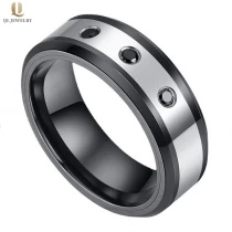 porcelana Bandas de boda masculinas de 8mm de 8mm con bordes planos y biselados de cerámica negra y anillo de tungsteno de plata con 3 proveedor de China CZ negro fabricante