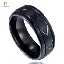 Cina Hotsale 8mm Mens Band da cerimonia nuziale Groved Domead Black Tungsteno Anello in metallo duro Tungsteno Anello Pneumatico Porcellana fornitore produttore