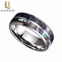 porcelana Venta caliente 8mm High Pulished Men\'s Shell y Negro Fibra de carbono Inlay Tungsten Carbide Anillo para hombres y mujeres fabricante