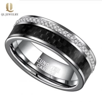porcelana Increíble nueva comodidad ajuste de fibra de carbono tungsteno carburo bandas de boda con piedras brillantes incrustaciones fabricante