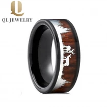 porcelana Anillo de cerámica negra personalizado Alto pulido KOA Madera y bosque Adorno de astas Lobo Cerámica Cerámica Cerámica Moda Llano Anillo de cerámica China Fabricante fabricante