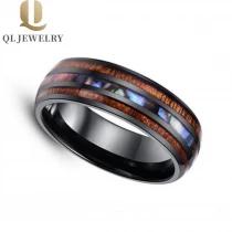 porcelana Anillo de cerámica negro alto pulido con koa madera y cáscara de abulón incrustaciones de cerámica de cerámica de cerámica de moda, anillo de cerámica, anillo de cerámica, fabricante de China fabricante