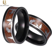 porcelana Anillo de cerámica negro personalizado Alto pulido KOA Madera y bosque Animal Cerámica Cerámica Bandas de boda de moda Llano de cerámica Cerámica China Fabricante fabricante