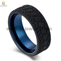 porcelana Alta calidad de 8 mm Hombre negro Fibra de carbono Taispa y azul tungsteno Carburo de boda de carburo fabricante de China fabricante