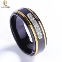porcelana Amazing Men\'s Two Toned Tungsten Wedding Bands Black Tungsten Carbide Ring Gold Step Edges with 7 White CZ Stones China Supplier - COPY - vs0mov fabricante