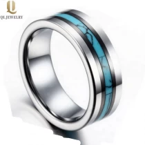 Cina Anello in carburo di tungsteno piatto da uomo incredibile da uomo 8mm con turchese e in ceramica in ceramica in ceramica produttore produttore