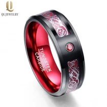 porcelana Increíbles bandas de la boda de los hombres de 8 mm de satén cepillado el anillo de carburo de tungsteno negro con anillo céltico Fibra de carbono roja y incrustación de piedra CZ roja y alumbral de la banda de aluminio del fabricante de China de la  fabricante