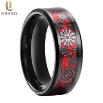 China New Style Mens Wedding Bands Black Tungsten Carbide Ring with Mechanical Gear and Red Carbon Fiber Inlay China Factory manufacturer
