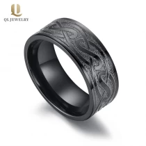 China Popular Mens Black Zirconium Wedding Bands 8mm Flat Celtic Knot Design Black Zirconium Ring China Manufacturer manufacturer