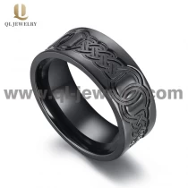 China Unique Mens Black Zirconium Wedding Bands 8mm Flat Milled Celtic Knot Design Black Zirconium Ring for Men China Manufacturer manufacturer