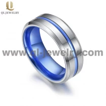 China New Style 8mm Men's Tungsten Carbide Ring with Blue Stripe and Blue Aluminium Inner Band China Manufacturer manufacturer