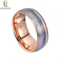 Cina Amazing 8mm raso satinato a cupola in oro rosa oro tungsteno bande di nozze con corda per chitarra in oro opale e rosa intarsio in cina fabbricante produttore