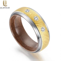 Cina Amazing 8mm Wire Brushed Black Tungsten Carbide Ring with Wood Inner Band and CZ Stone Inlay China Manufacturer - COPY - vt5w9e produttore