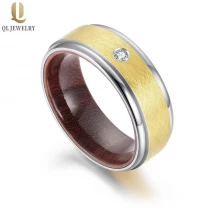 Cina Incredibile anello in carburo di tungsteno nero spazzolato 8mm con banda interna in legno e pietra CZ in pietra Inlay Cina Produttore produttore