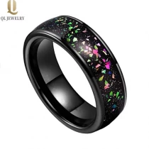 Cina Alta qualità 8mm ad alta levigata a cupola e sabbia in pietra intarsio nero nero tungsteno band nozze nero tungsteno anello opale in cina produttore produttore