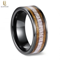 Cina Amazing 8mm Mens Tungsteno Bande di nozze di tungsteno Anello in carburo di tungsteno nero con botte di whisky Wood e antler Inlay Inlay Produttore produttore