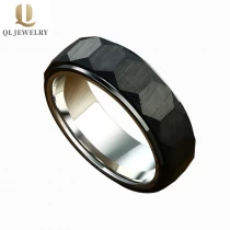 Cina 8mm Facet Black Top e Argento all'interno dell'anello in carburo di tungsteno Banda di finger da uomo produttore