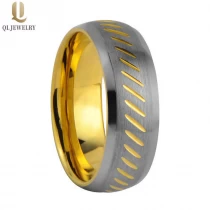China Hotsale Two Toned Gold and Silver Tungsten Wedding Bands 8mm Domed Gold Tungsten Carbide Ring with Beveled Edges and Engraved Lines China Supplier manufacturer