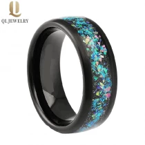 Cina Cina Fedi nuziali in tungsteno da uomo stile popolare 8mm Fedi nuziali in carburo di tungsteno nero spazzolato bombato con pietra arenaria e intarsio di opale creato Produttori produttore