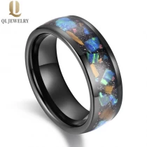 Cina I più venduti Fedi nuziali in tungsteno da uomo lucido da 8 mm di altezza Fedi nuziali in carburo di tungsteno nero bombato con pietra arenaria e intarsio di opale creato Produttore cinese produttore