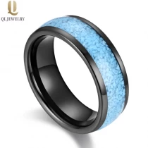 Cina Cina Fedi nuziali in tungsteno da uomo lucide alte 8 mm più vendute Fedi nuziali in carburo di tungsteno nero bombate con intarsio turchese Produttore cinese produttore