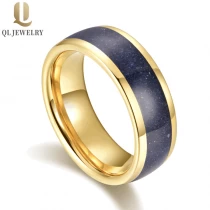Cina Popolare fedi nuziali in tungsteno da uomo lucidate alte 8 mm Fedi nuziali in carburo di tungsteno con cupola in oro con intarsio in pietra arenaria blu Produttore cinese produttore