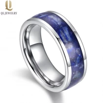 Cina Cina Commercio all'ingrosso Fedi nuziali in tungsteno da uomo lucidate alte 8 mm unisex da uomo o da donna Fedi nuziali bombate in carburo di tungsteno con intarsio di opale blu Produttori produttore