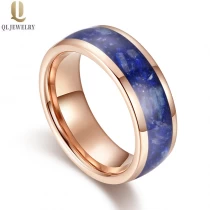 Cina Cina Popolare fedi nuziali in tungsteno da uomo lucidate alte 8 mm con cupola in oro rosa in carburo di tungsteno con intarsio in opale blu Produttori produttore