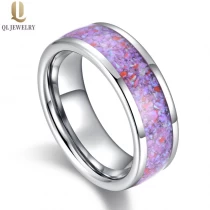 Cina Cina Commercio all'ingrosso Fedi nuziali in tungsteno da uomo lucidate alte 8 mm unisex da uomo o da donna Fedi nuziali bombate in carburo di tungsteno con intarsio di opale viola Produttori produttore