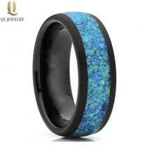 Cina Cina Fedi nuziali in tungsteno da uomo lucidate alte 8 mm più vendute Fedi nuziali in carburo di tungsteno nero bombate con intarsio opale verde e blu Produttore cinese produttore