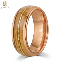 Cina Cina Incredibile anello per corde per chitarra da 8 mm Botte di whisky Legno e intarsio per corde per chitarra Fedi nuziali in tungsteno dorate a cupola Produttori cinesi produttore