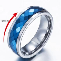 China Qualitäts-blaue Wolfram-Eheringe gewölbter facettierter blauer Überzug-Hartmetall-Spinner-Ring-China-Lieferant Hersteller